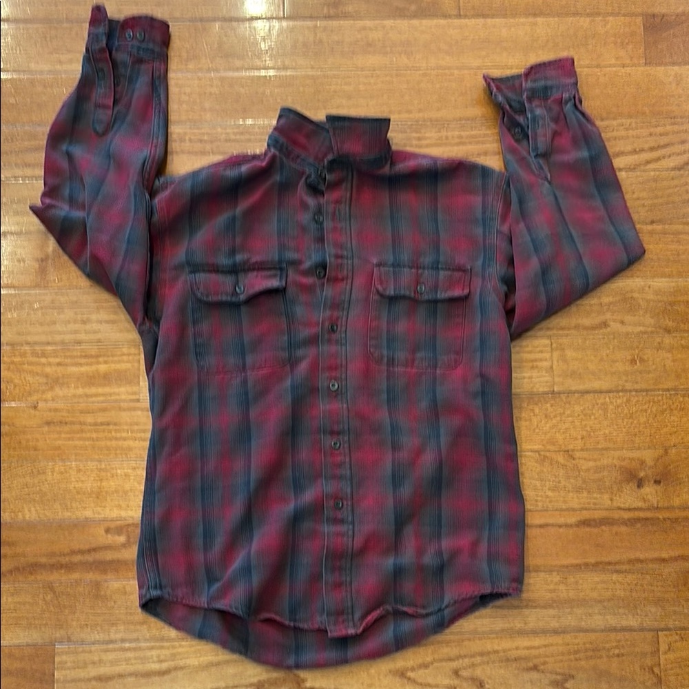 LLBEAN Men's Plaid work Shirt - Red and Black SIZE medium regular